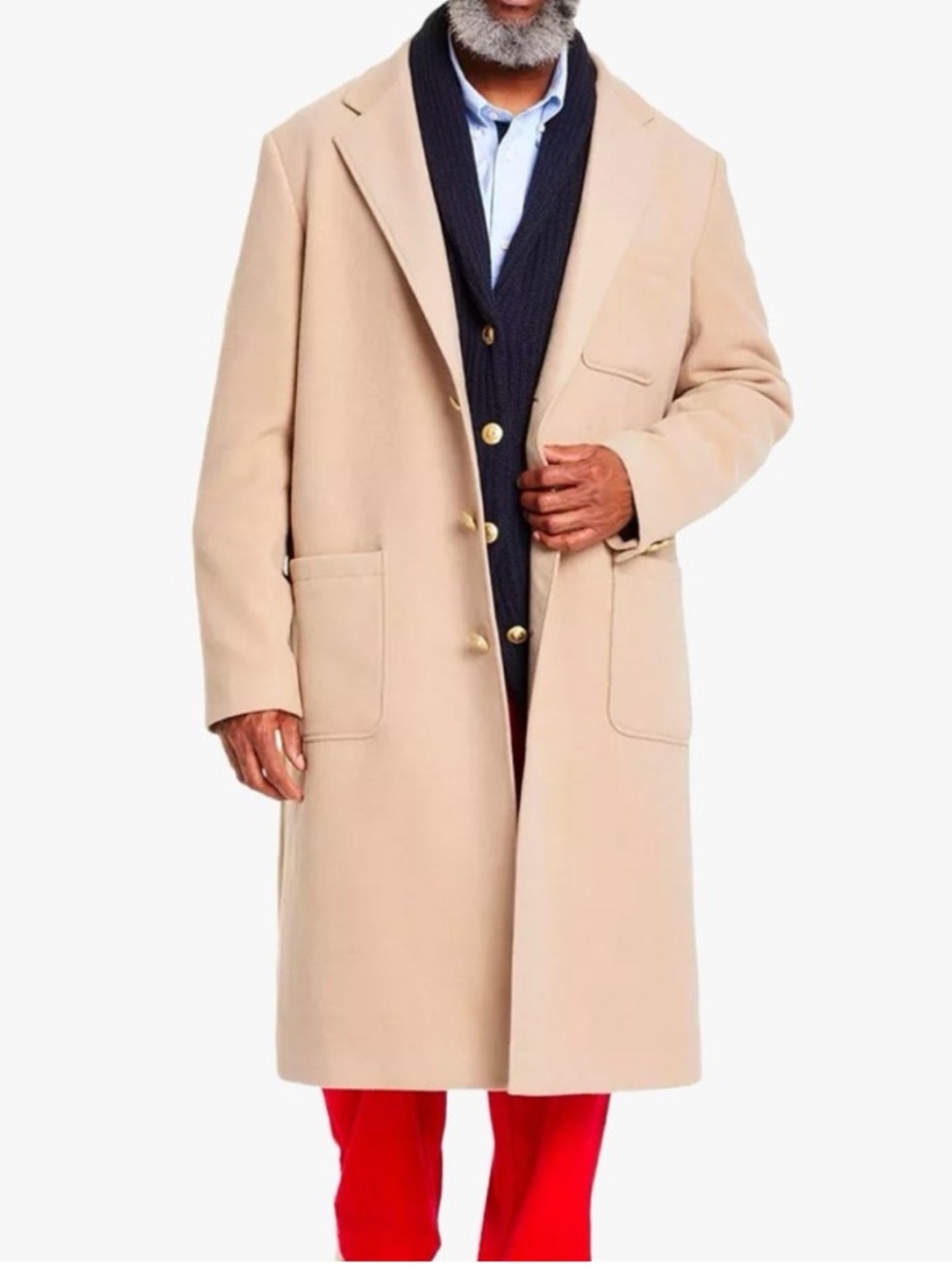 Rowing Blazers x Target Beige Long Peacoat with Navy Lining